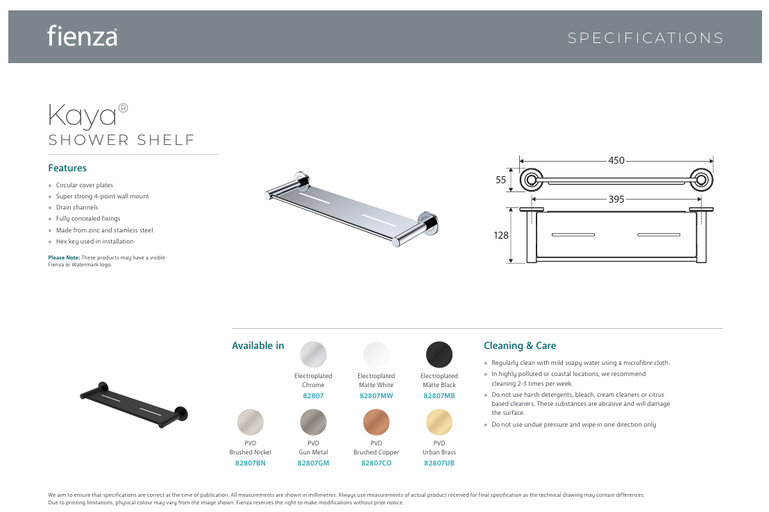 Fienza Kaya Shower Shelf, Gun Metal