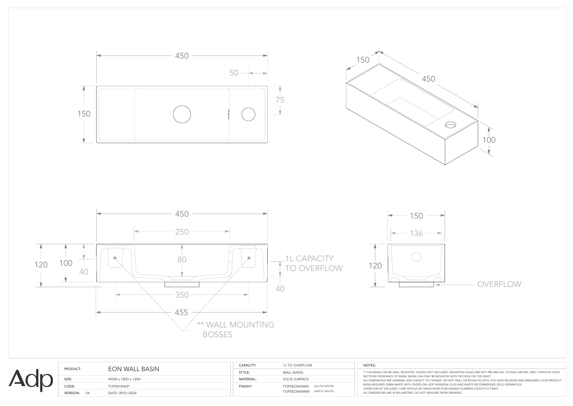 ADP Eon wall hung Basin