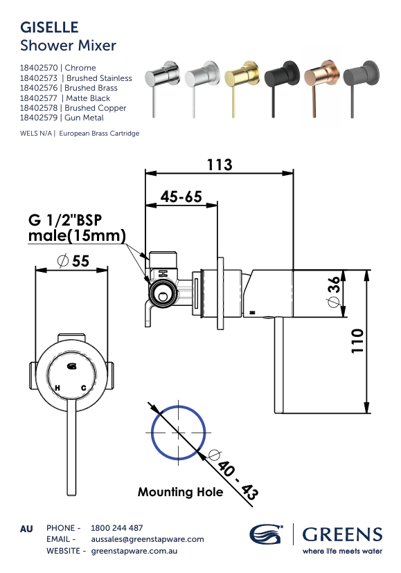 Greens Gisele Shower Mixer Matte Black