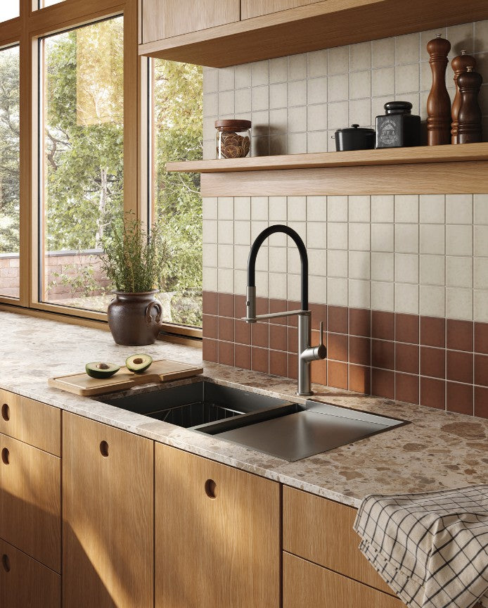 Phoenix Vask Flexible Hose Sink Mixer 200mm Brushed Carbon - Lead Free
