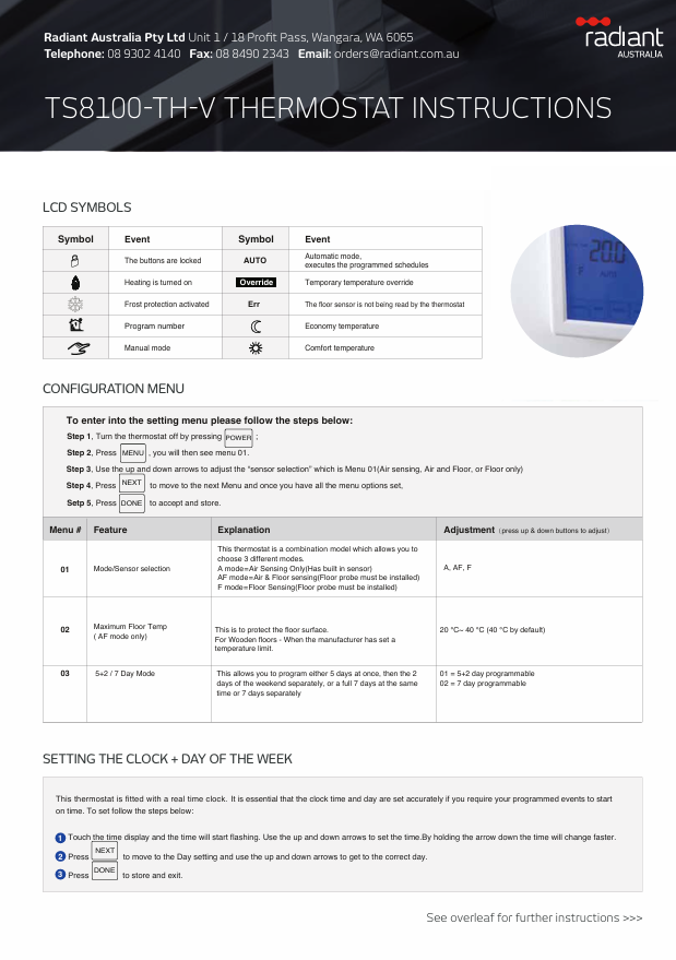Digital Underfloor Heating Thermostat White - Universal Orientation