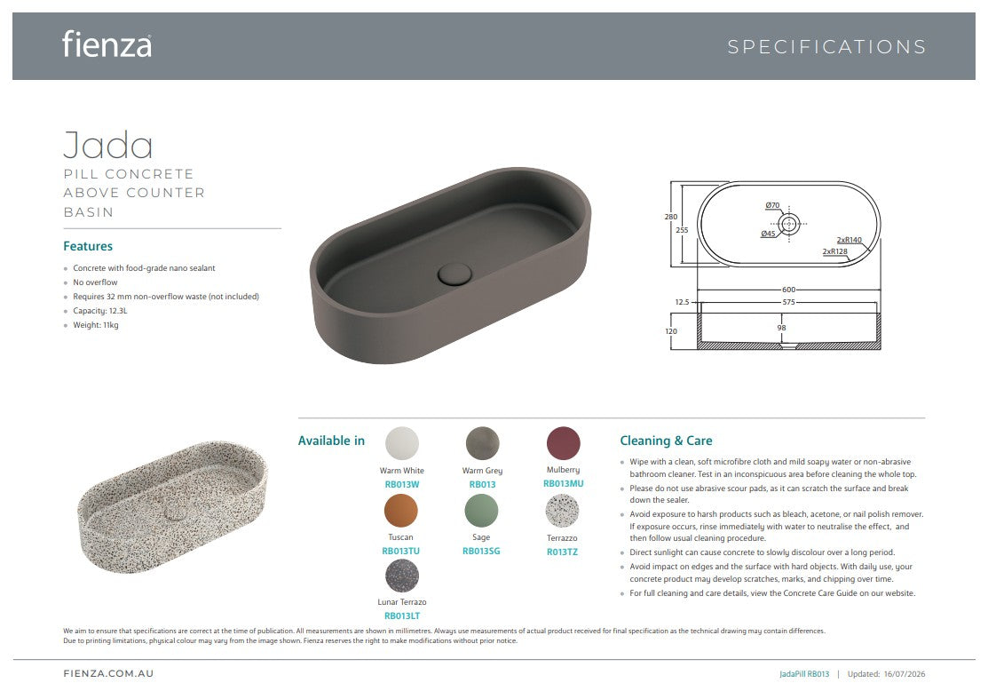Fienza Jada Pill Concrete Above Counter Basin Mulberry
