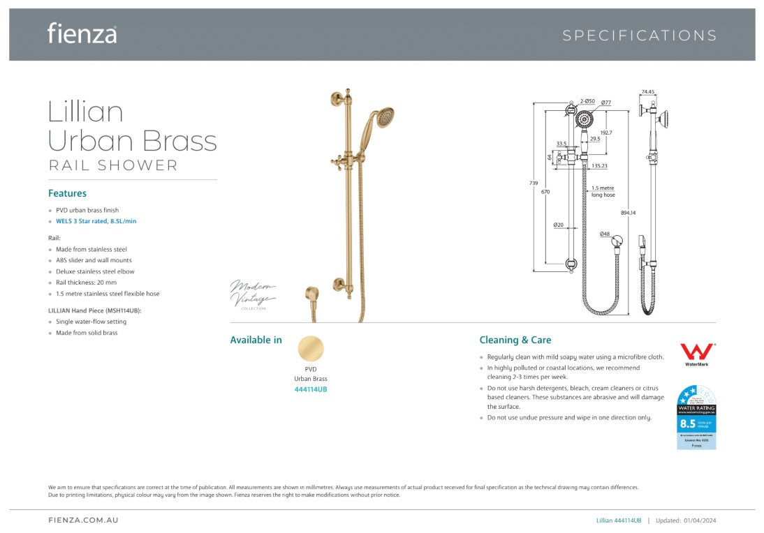 Fienza Lillian Rail Shower Urban Brass