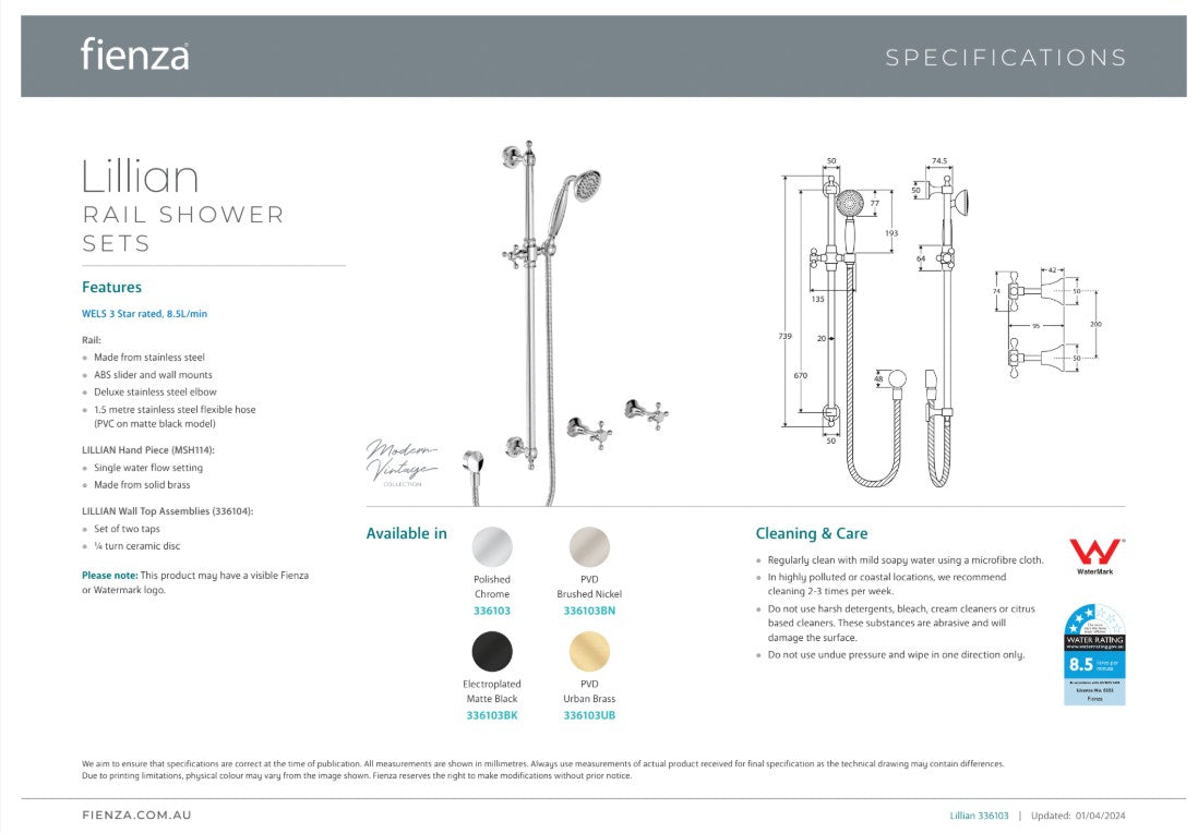 Fienza Lillian Rail Shower Set Urban Brass
