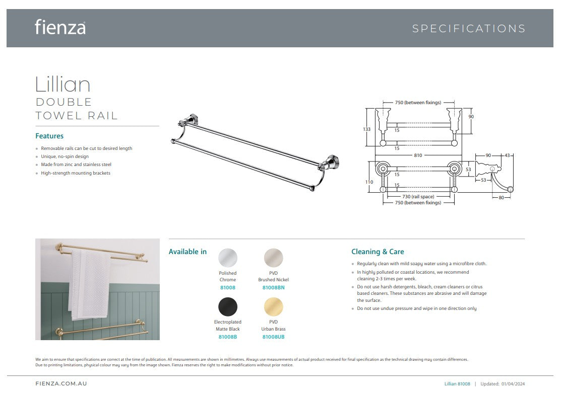 Fienza Lillian Double Towel Rail Chrome