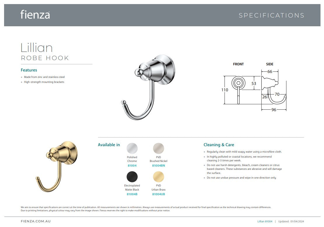Fienza Lillian Robe Hook Chrome