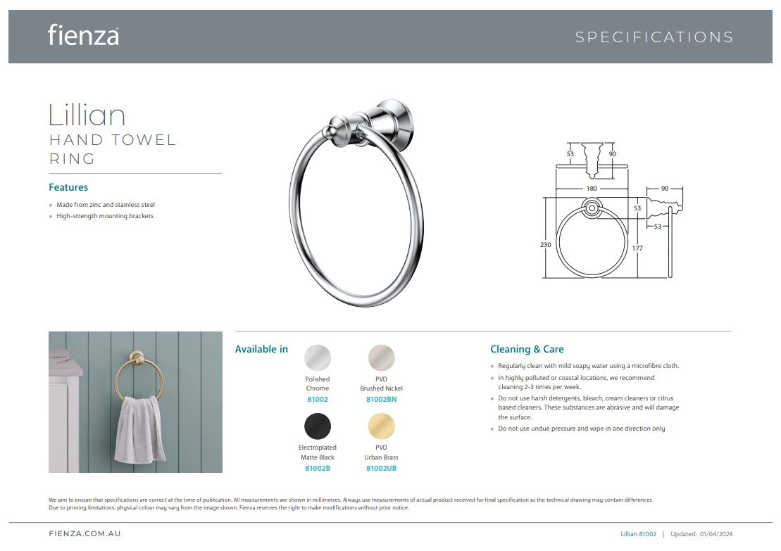 Fienza Lillian Towel Ring Matte Black
