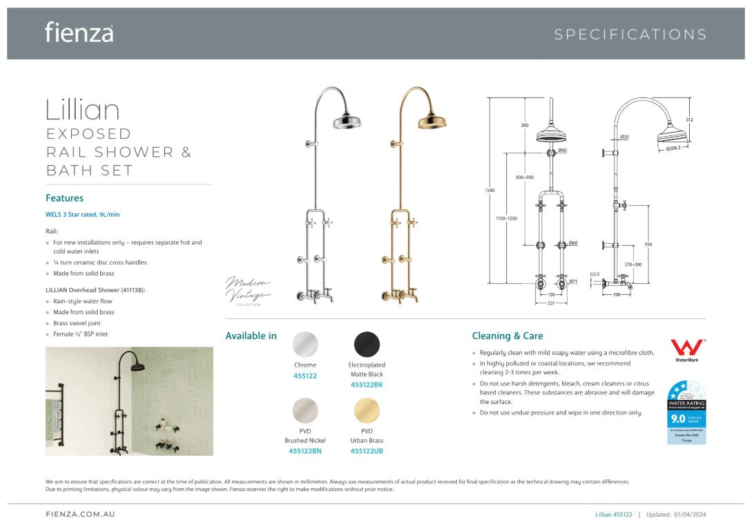 Fienza Exposed Rail Shower & Bath Set Brushed Nickel