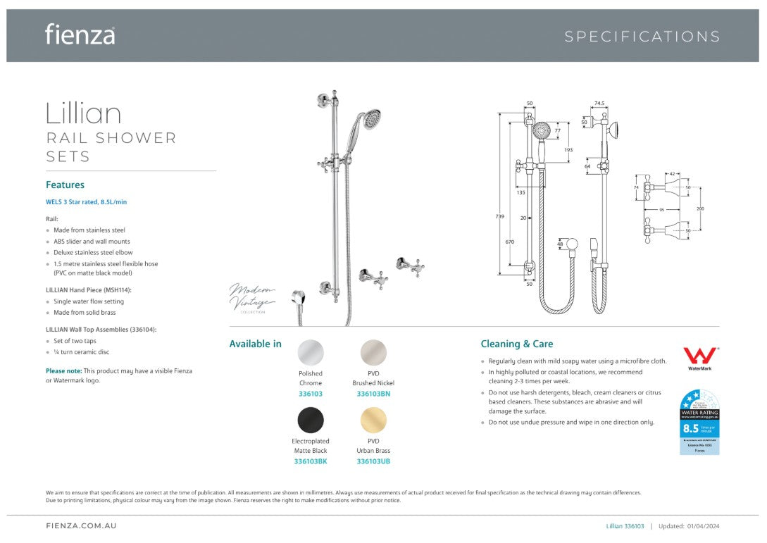 Fienza Lillian Rail Shower Set Brushed Nickel