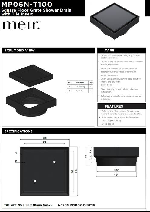 Meir Shower Waste with Tile Insert - Lustre Bronze