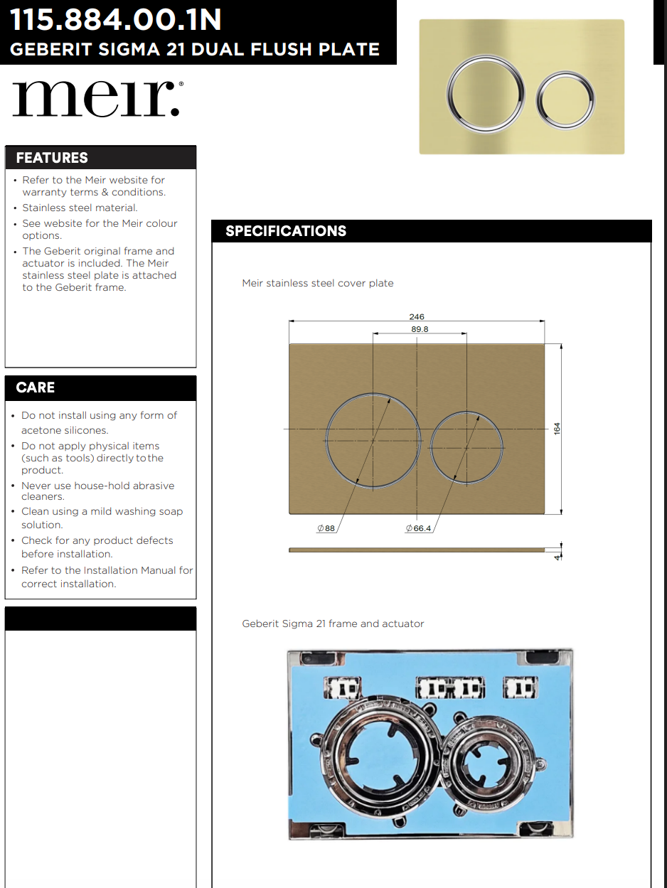 Meir Sigma 21 Dual Flush Plate by Geberit - Brushed Nickel