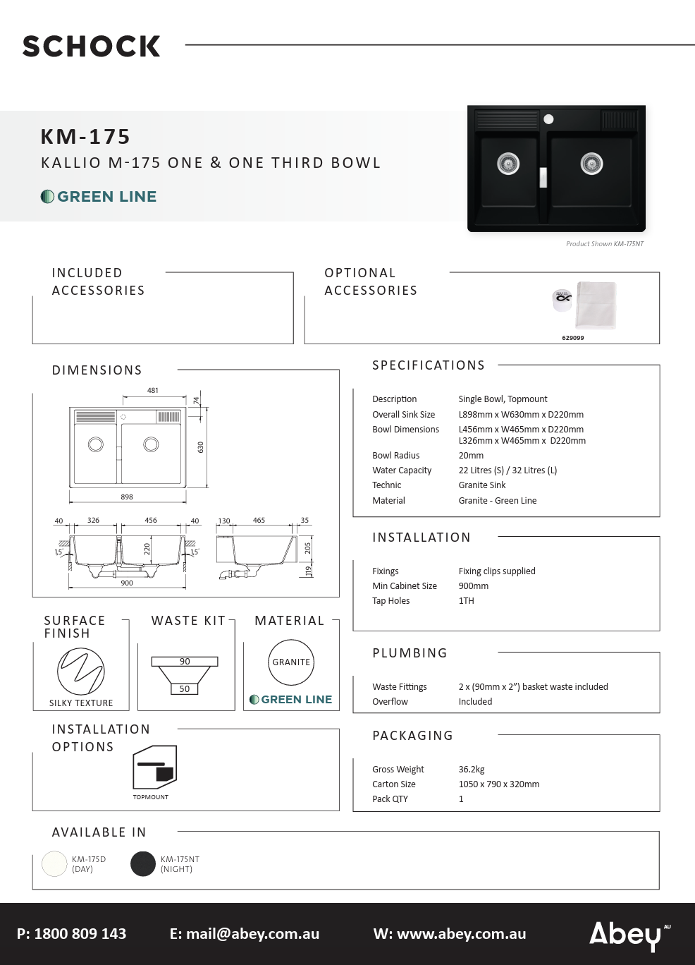 Abey Schock Kalio One & 1/3 Bowl Day Sink