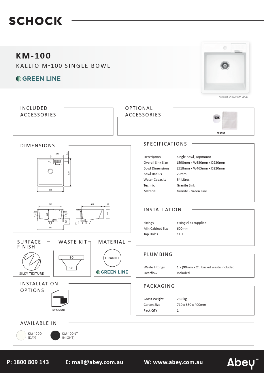 Abey Schock Kalio Single Bowl Day Sink