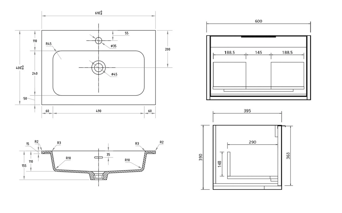 Cassa Design Capture Ensuite Wall Hung Natural Walnut Vanity