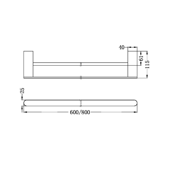 Nero Bianca Double Towel Rail 800mm - Brushed Bronze