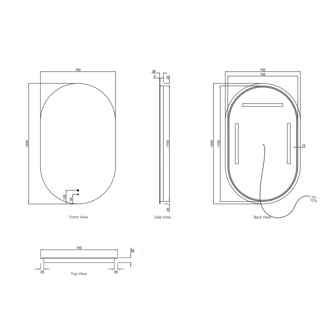 Otti Led Noosa Mirror 1200 x 750