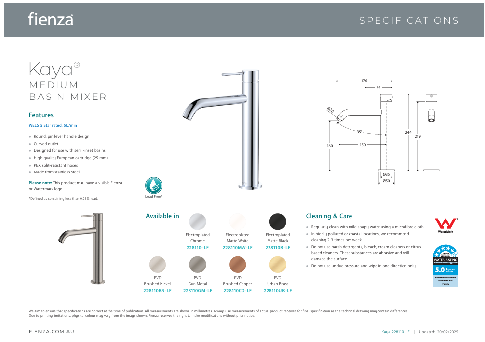 Fienza Kaya Medium Basin Mixer Gun Metal