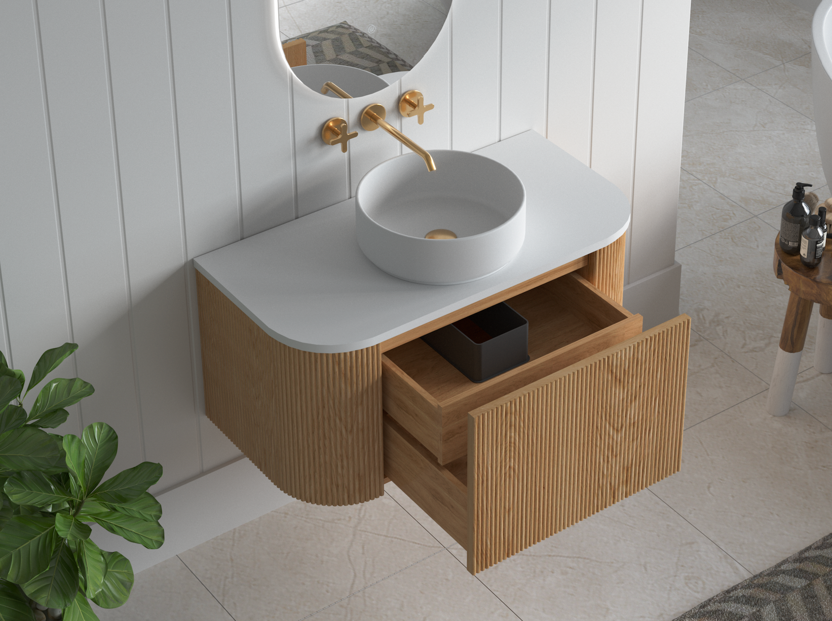 900mm Portofino Oak Flute Vanity Unit
