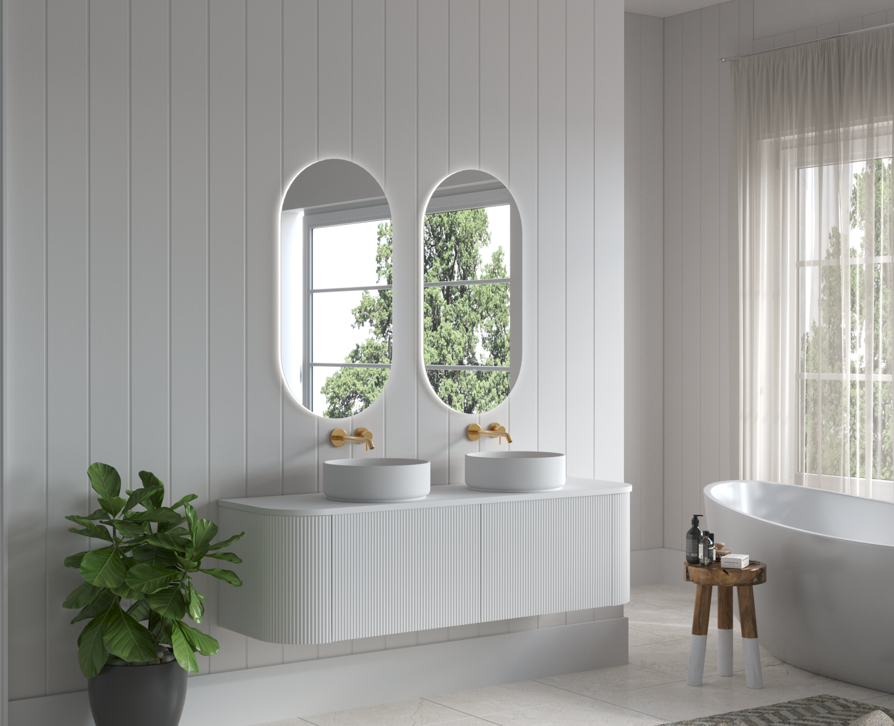 1500mm Portofino White Flute Vanity Unit