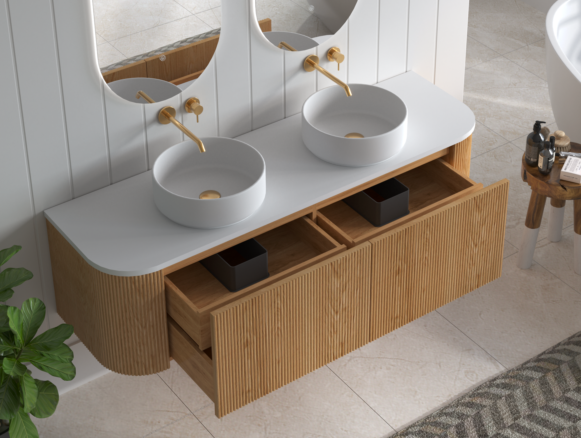 1500mm Portofino Oak Flute Vanity Unit