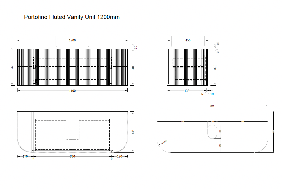 1200mm Portofino White Flute Vanity Unit