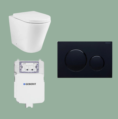 Mimi T3 Rimless Wall Faced Pan, Geberit Cistern & Button Package BLACK