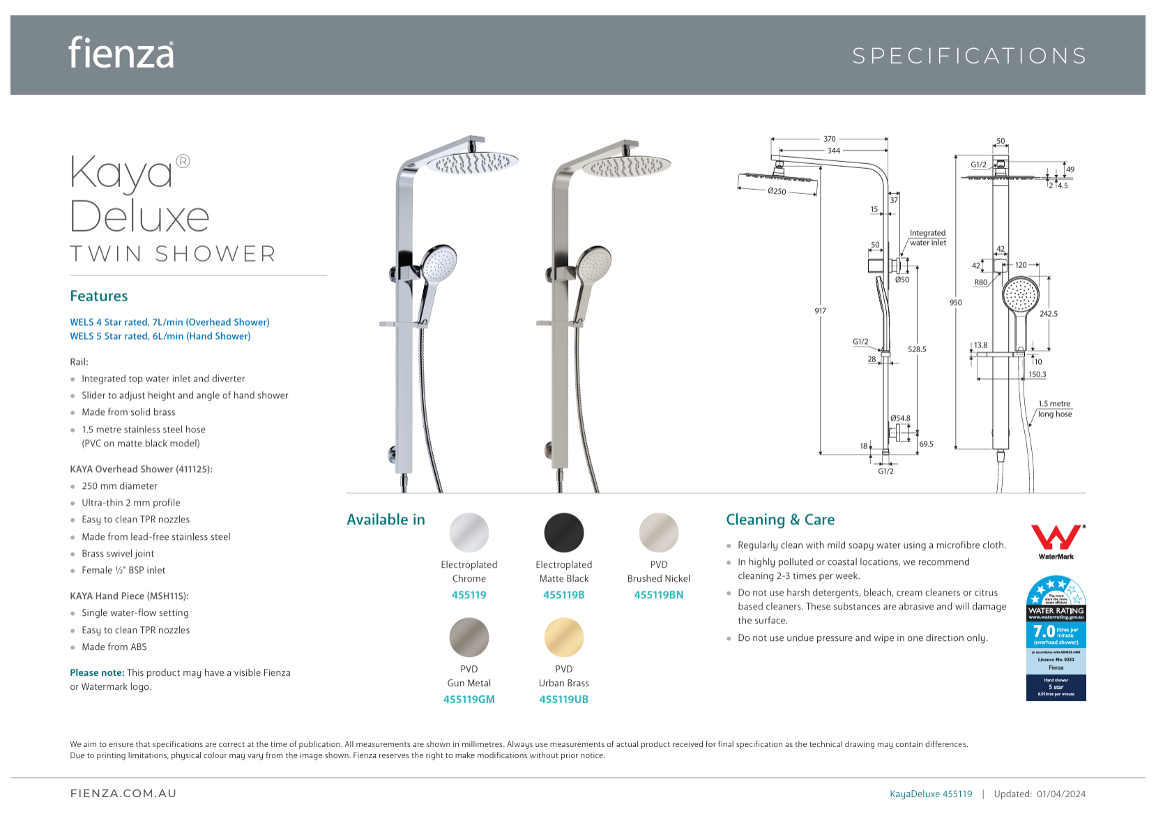 Fienza Kaya Deluxe Twin Shower Brushed Nickel