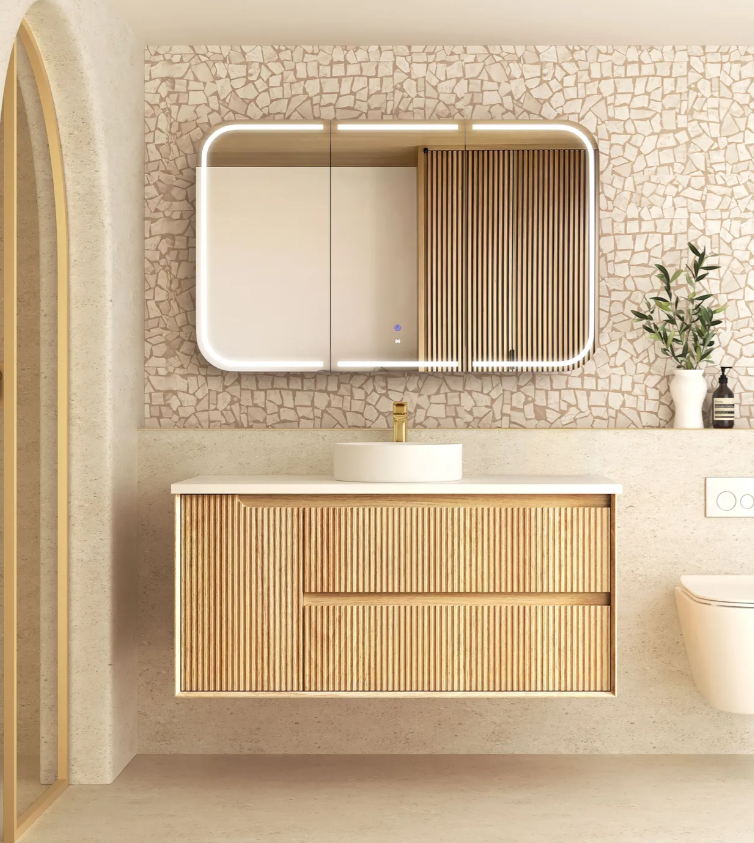Otti Byron Fluted Woodland Oak Wall Hung Vanity