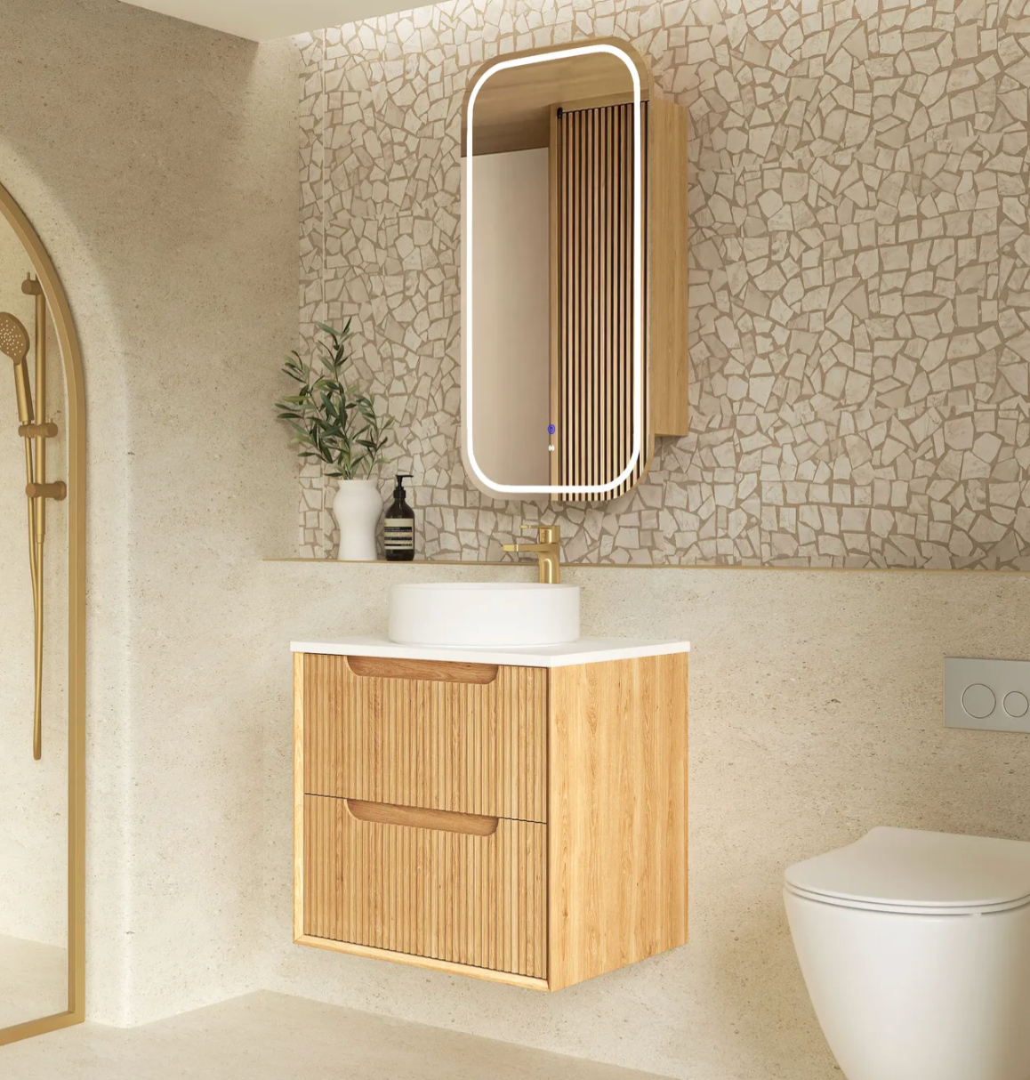 Otti Byron Fluted Woodland Oak Wall Hung Vanity