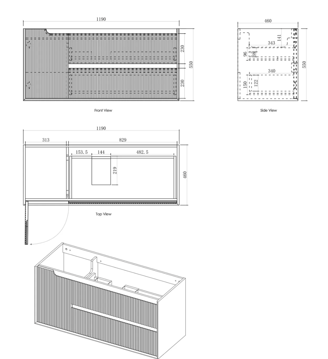 Otti Byron Fluted Woodland Oak Wall Hung Vanity