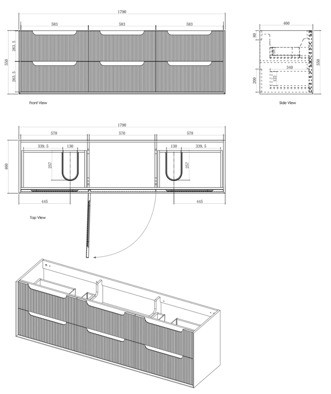 Otti Byron Fluted Woodland Oak Wall Hung Vanity