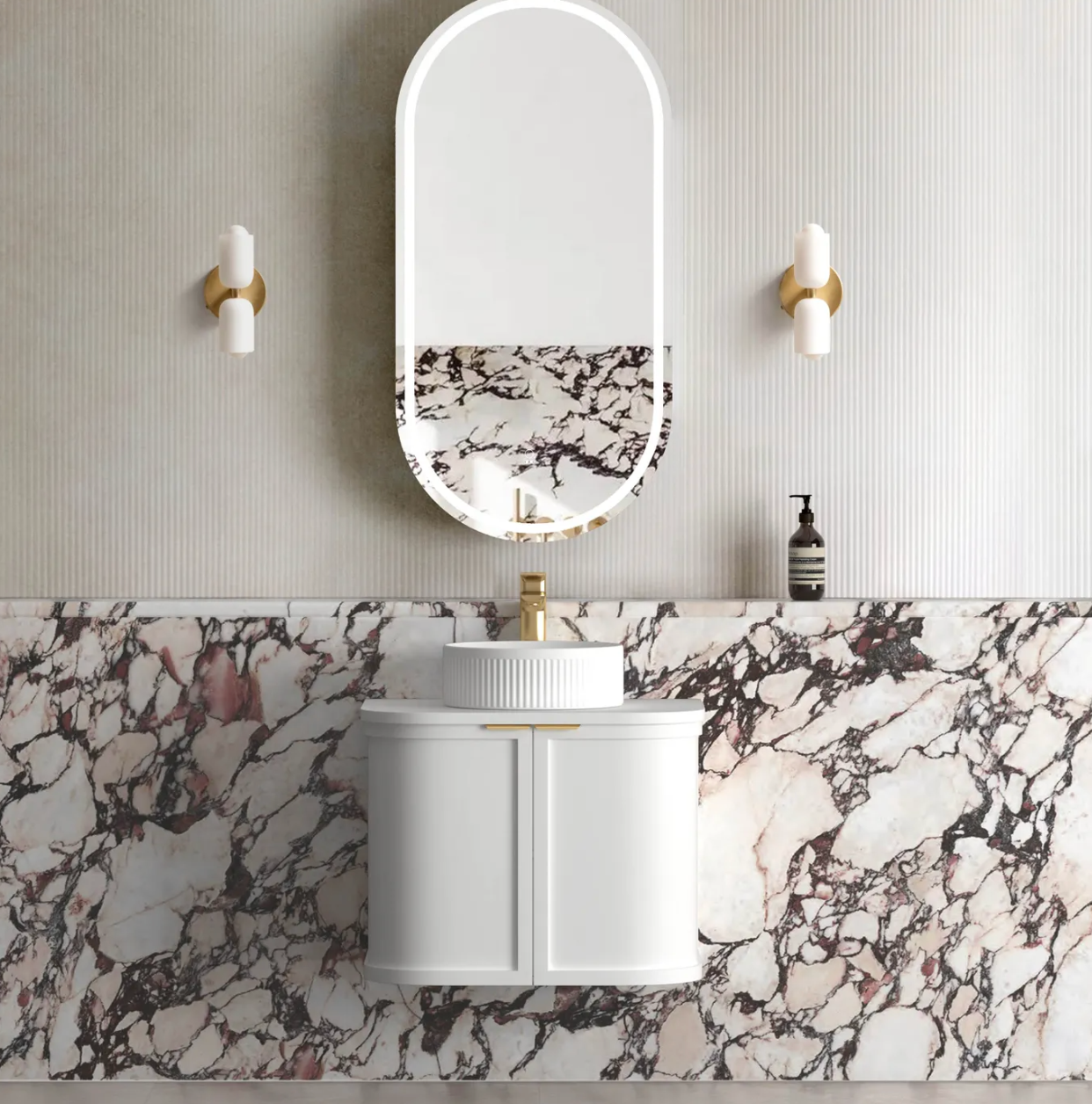 Otti Hampshire Satin White Wall Hung Curved Vanity