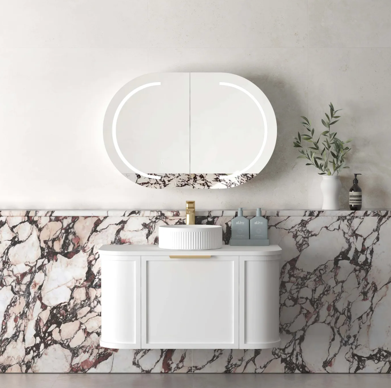 Otti Hampshire Satin White Wall Hung Curved Vanity