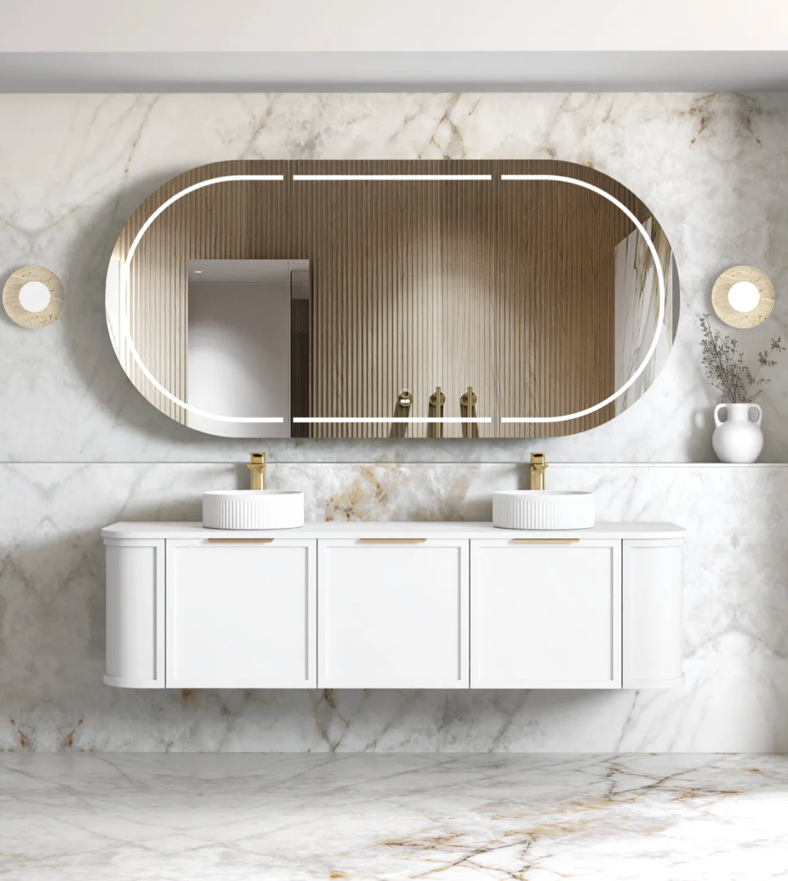Otti Hampshire Satin White Wall Hung Curved Vanity