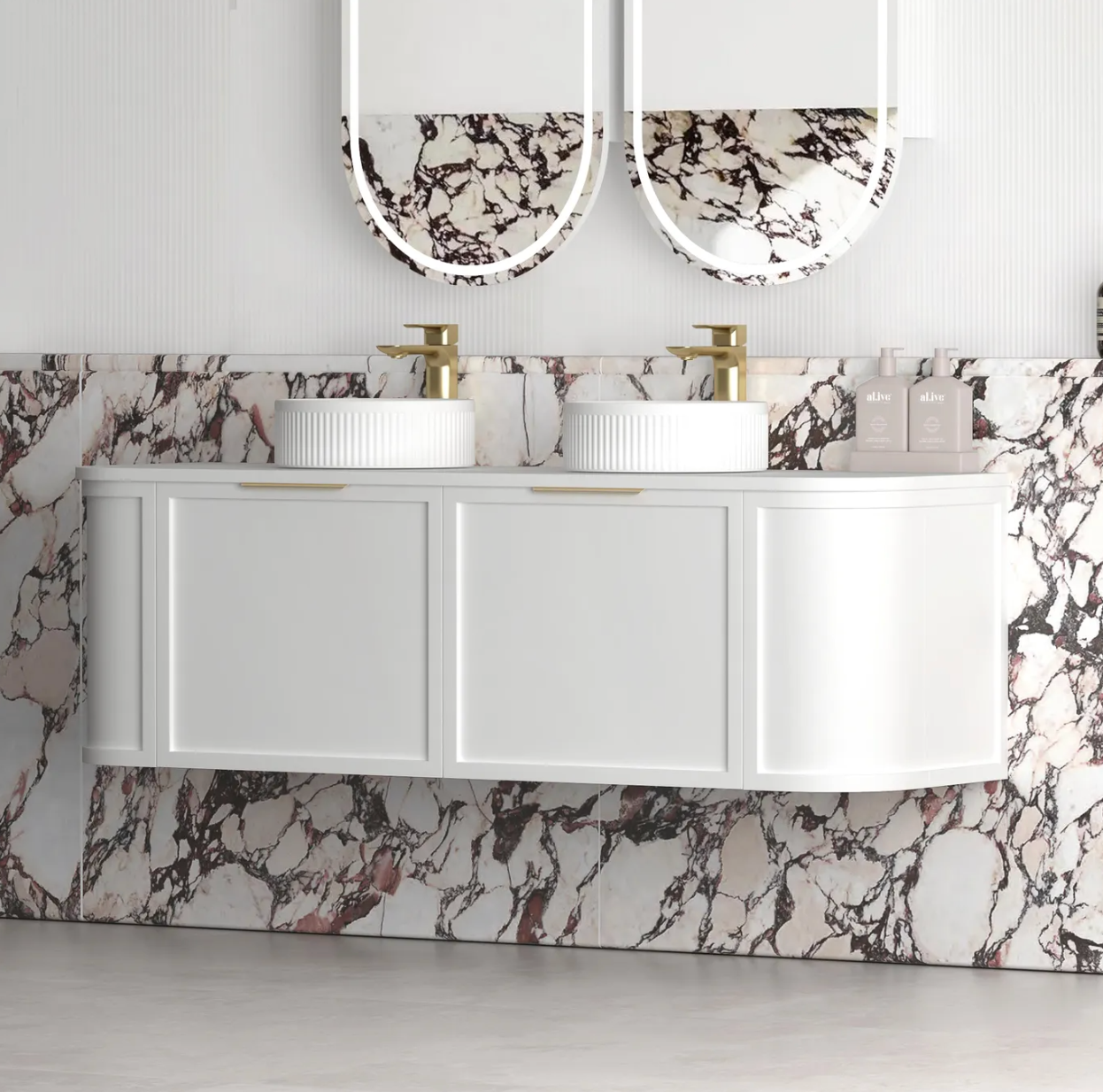 Otti Hampshire Satin White Wall Hung Curved Vanity