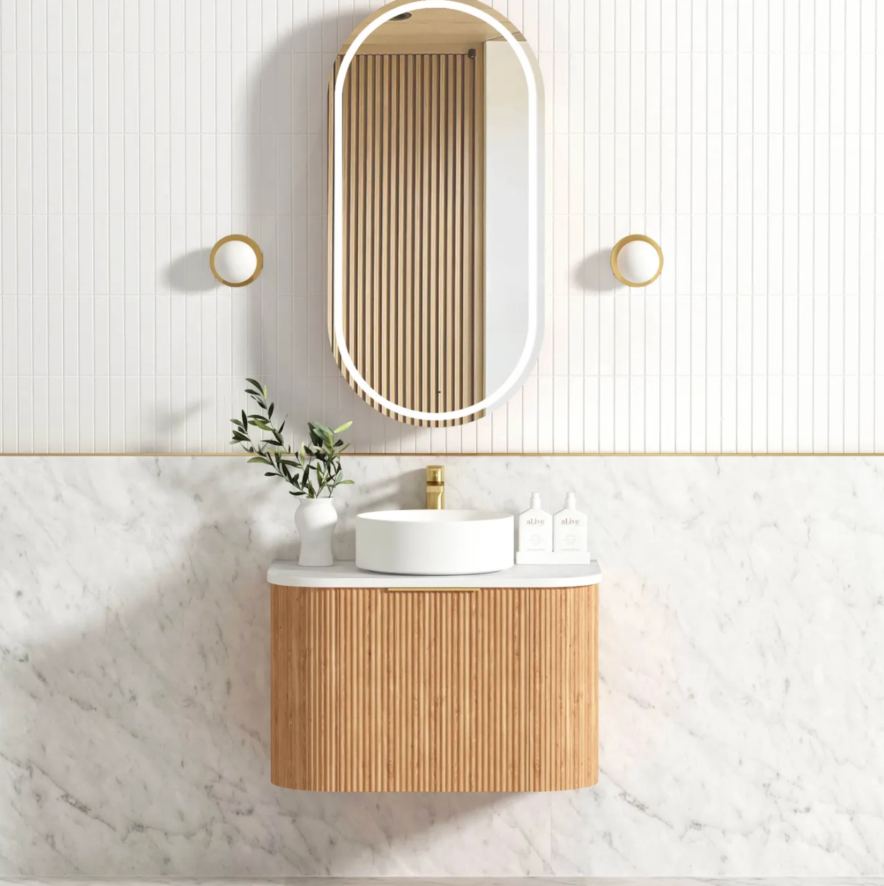 Otti Bondi Woodland Oak Fluted Wall Hung Vanity