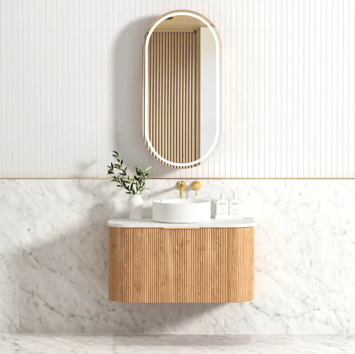 Otti Bondi Woodland Oak Fluted Wall Hung Vanity