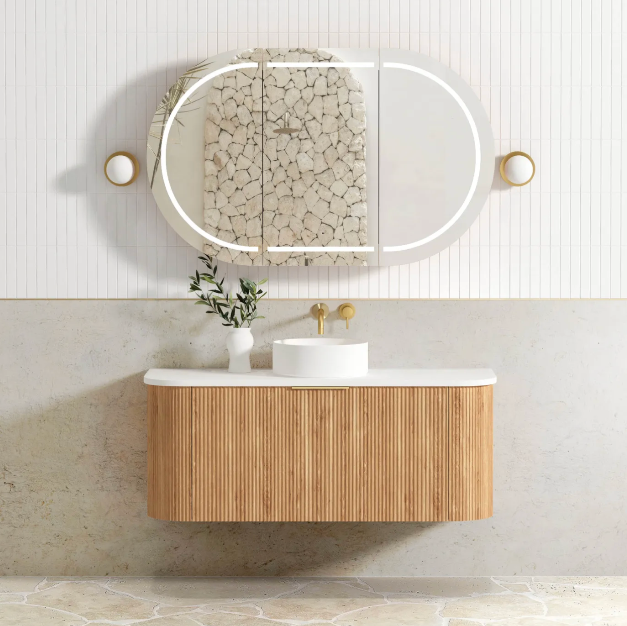 Otti Bondi Woodland Oak Fluted Wall Hung Vanity