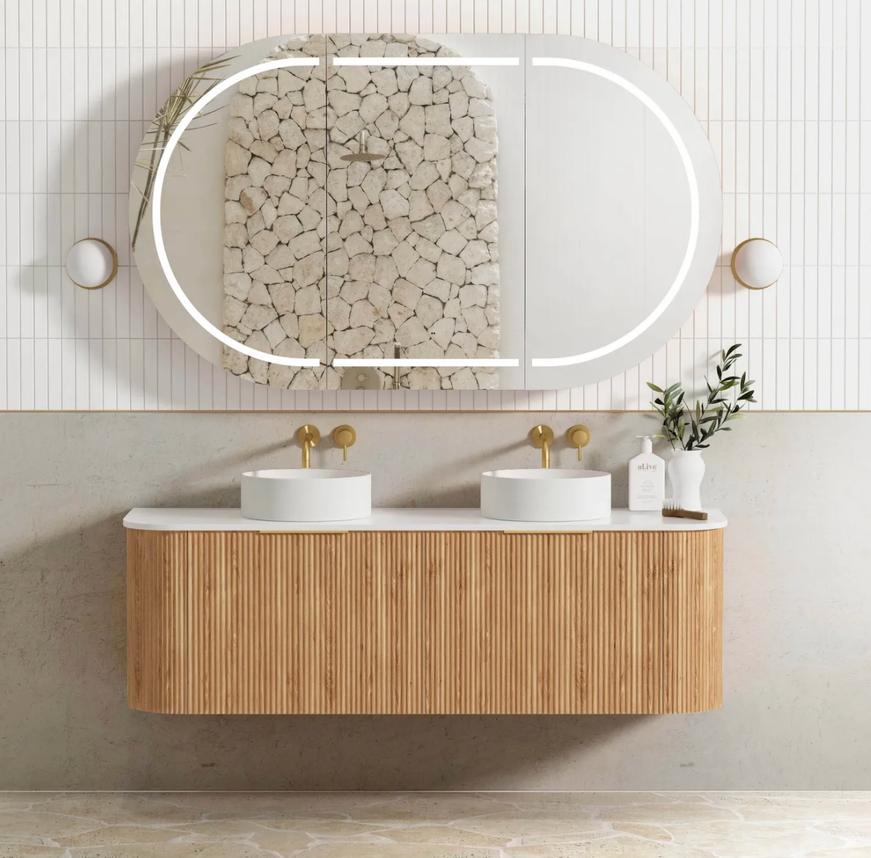 Otti Bondi Woodland Oak Fluted Wall Hung Vanity