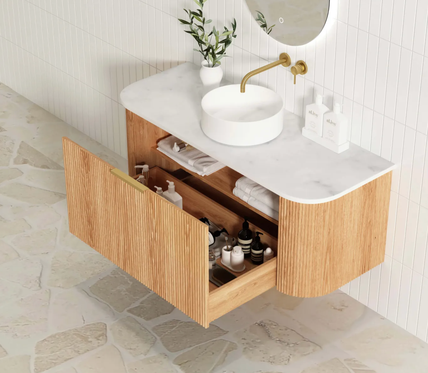 Otti Bondi Woodland Oak Fluted Wall Hung Vanity