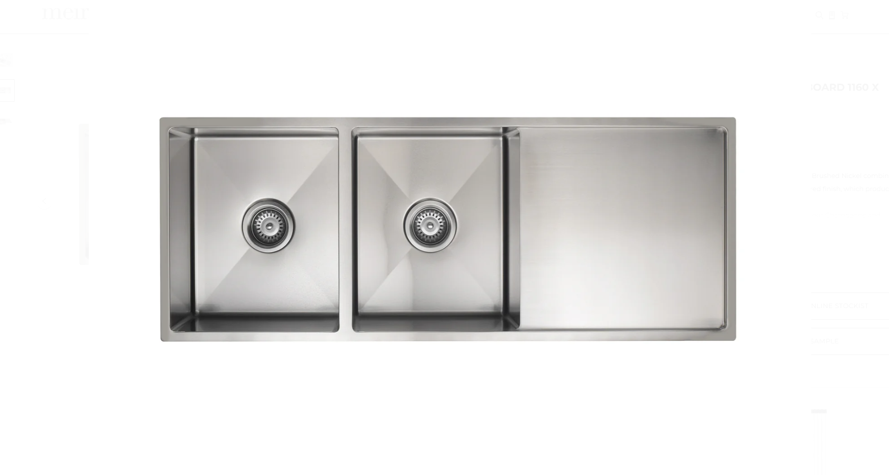 Meir Lavello Kitchen Sink - Double Bowl & Drainboard 1160 x 440 - Brushed Nickel