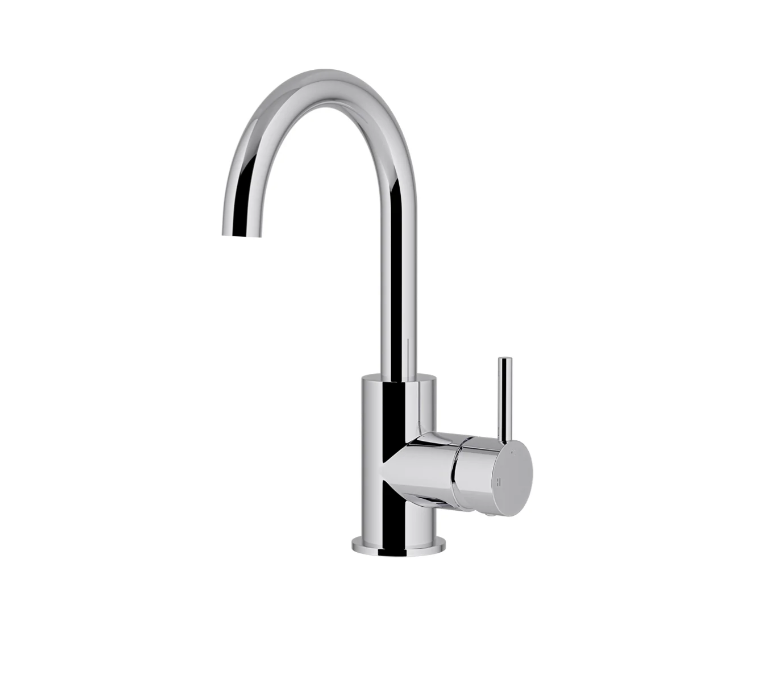 Meir Round Gooseneck Basin Mixer with Cold Start Chrome