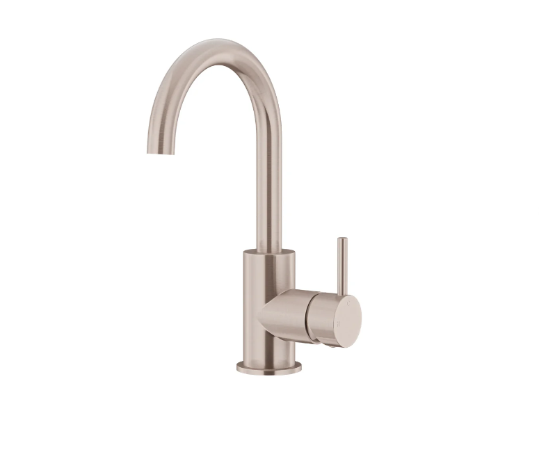 Meir Round Gooseneck Basin Mixer with Cold Start Champagne