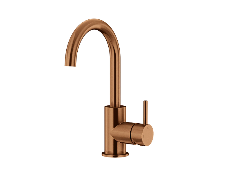 Meir Round Gooseneck Basin Mixer with Cold Start Lustre Bronze