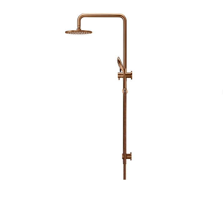 Meir Round Combination Shower Rail 200mm Rose, Three Function Hand Shower Lustre Bronze