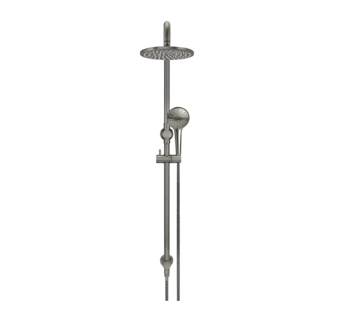 Meir Round Combination Shower Rail, 200mm Rose, Single Function Hand Shower - Gunmetal