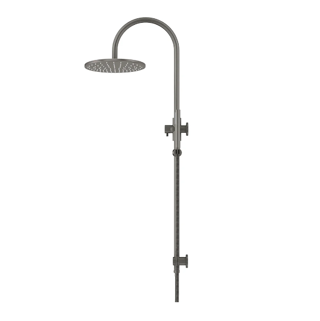 Meir Round Gooseneck Shower Set with 300mm rose, Single-Function Hand Shower Gunmetal