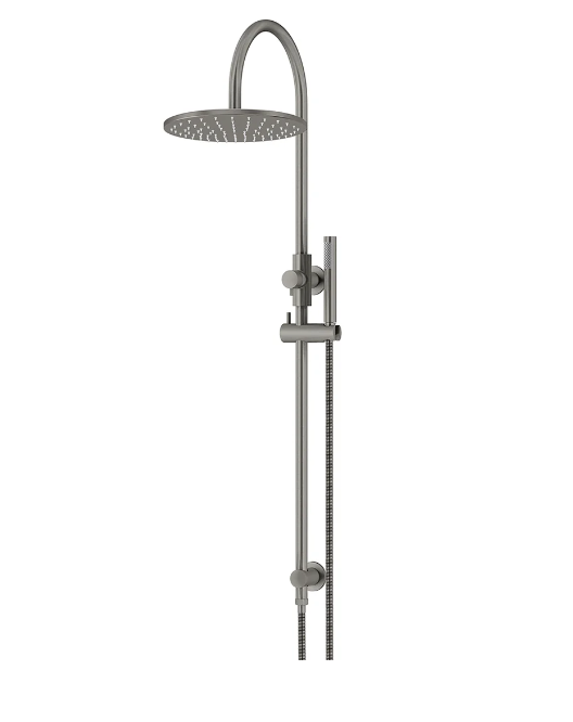 Meir Round Gooseneck Shower Set with 300mm rose, Single-Function Hand Shower Gunmetal