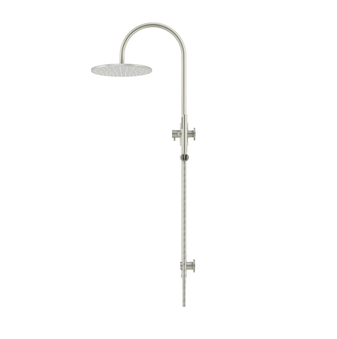 Meir Round Gooseneck Shower Set with 300mm rose, Single-Function Hand Shower Brushed Nickel