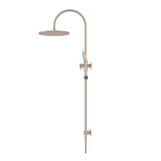 Meir Round Gooseneck Shower Set with 300mm rose, Three-Function Hand Shower Champagne